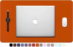 TOWWI PU Leather Desk Pad with Suede Base, Multi-Color Non-Slip Mouse Pad, 24” x 14” Waterproof Desk Writing Mat, Large Desk Blotter Protector (Orange)