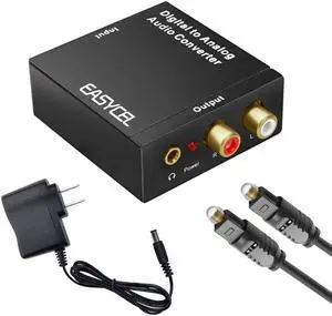 EASYCEL Audio Digital to Analog Converter DAC with 3.5mm Jack Optical SPDIF Toslink Coaxial to Analog Stereo L/R Converter with Optical Cable and Power Adapter for PS3 PS4 Xbox Roku