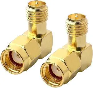 90 Degree Reverse Polarity SMA Coax Adapter RP SMA Male to RP-SMA Female Right Angle Connector for Audio FPV Drone Antennas Radio Video 2-Pack