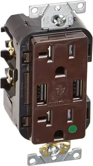 Leviton 20-Amp Hospital Grade USB Charger/Tamper-Resistant Duplex Receptacle, T5832-HG, Brown