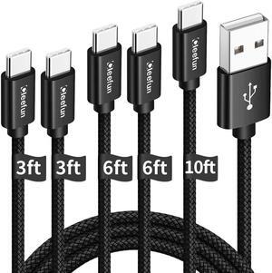 USB A to USB C Cable Fast Charging, [5-Pack, 3/3/6/6/10 ft] CLEEFUN Type C Fast Charger Power Cord Compatible with Samsung Galaxy Note 9 10 20, S9 S10 S20 S21 Ultra S10E, PS5 Controller, Nylon Braided