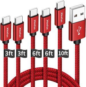 CLEEFUN USB Type C Cable Fast Charging, [5-Pack, 3/3/6/6/10 ft] USB-A to USB-C Charger Cord Compatible with Samsung Galaxy S10e S10 S9 S8 Plus, Note 10 9 8, A10e A20 A51, Moto G8 G7, Nylon Braided