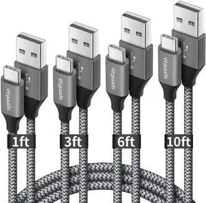 USB C Cable Fast Charging [4-Pack 1/3/6/10 ft] Nylon Braided Type C Charger Cord Compatible with  Galaxy S10 S9 S8 Plus S10E Note 20 10 9 8 A10e A20 A30 A50 A70 A51 A71 LG G6 G7 G8