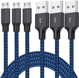 Micro USB Cable, 3Pack 6FT Android Charger Cord Long Braided Sync Fast Charging Cables Compatible with Samsung Galaxy S6 S7 Edge, Android Phone -Blue