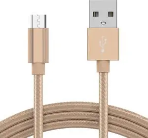 TalkWorks Micro USB Cable 6ft Long Android Cell Phone Charger Braided Heavy Duty Fast Charging Cord for Samsung Galaxy S6 / S7 Tablet Bluetooth Speaker Wireless Earbuds Headphones - Gold (04807)