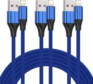 iPhone Charger Cable [MFi Certified] (3 Pack 10 Foot) Nylon Braided Lightning Cable iPhone Charging Cord USB Cable Compatible with iPhone 11/Pro/X/Xs Max/XR/8 Plus /7 Plus/6/ iPad Blue