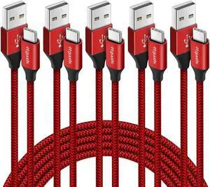 [5-Pack 3/3/6/6/10 ft] USB Type C Cable Fast Charging etguuds USB A to USB C Charger Braided Cord Compatible with Samsung Galaxy S20 S10E S10 S9 A71 A70 A51 A50 A41 A21 A20e A20 A10e Note 20 10 9 8