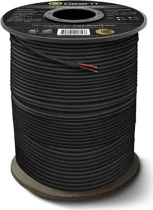 16 AWG CL3 OFC Outdoor Speaker Wire GearIT Pro Series 16 Gauge (250 Feet / 76.2 Meters/Black) Oxygen Free Copper UL CL3 Rated for Outdoor Direct Burial and in-Wall Installation Speaker Cable
