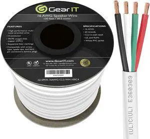 GearIT Pro Series 16 Gauge 4-Conductor Speaker Wire (100 Feet / 30 Meters) 16 AWG OFC (99.9% Oxygen Free Copper) Speaker Wire CL2 Rated for in-Wall Speaker Cable White
