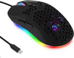 HXMJ Wired USB C Gaming Mice,Lightweight Honeycomb Shell,7200DPI,5 RGB Backlit for Apple MacBook,Computer or Laptops with Type C Port