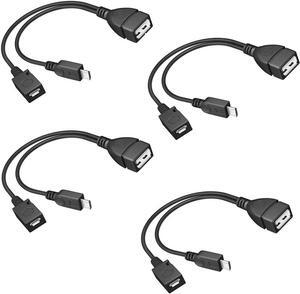 4-Pack 2-in-1 Powered Micro USB to USB Adapter (OTG Cable + Power Cable) for Streaming Sticks Media Devices PS Classic Pi Zero Sega Genesis S/NES Classic etc