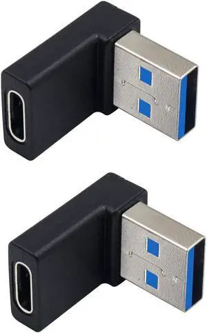 Duttek USB C to USB Adapter USB 3.0 to USB C Adapter 90 Degree Angled USB 3.0 Male to USB C Female Adapter Compatible with iPhone 11/Samsung Galaxy S20/A20e/Huawei/Moto/Google Pixel etc. 2 Pack
