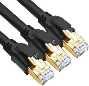CAT 8 Ethernet Cable 6ft (3 Pack) Ultra High Speed 40Gbps 2000MHz SFTP 26AWG CAT8 Cable LAN Internet Network Cord with Gold Plated RJ45 Connector for Gaming Router Modems PC (6ft/3 Pack/Black)