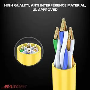 Maximm Cat 6 Ethernet Cable 100 Ft, 100% Pure Copper, Cat6 Cable LAN Cable, Internet Cable, Patch Cable and Network Cable - UTP (Yellow) 100 Feet Maximm Cat 6 Ethernet Cable 100 Ft, 100% Pure Copper, Cat6 Cable LAN Cable, Internet Cable, Patch Cable and Network Cable - UTP (Yellow) 100 Feet