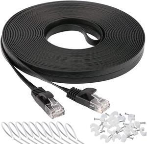 Ethernet Cable 50 ft, Cat 6 LAN Cable Ethernet Cord, Slim Long Flat Computer Internet Patch Cord Wire with Clips & Rj45 Connectors for Router, Faster Than Cat5e/Cat5 (50ft Black)