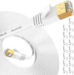 Cat 7 Ethernet Cable 30 ft High Speed Internet Network Cable with Gold Plated RJ45 Connector Shielded Flat Patch Cord LAN Wire for Modem Switch Faster Than Cat5e/Cat5/Cat6/Cat6e- 30 feet