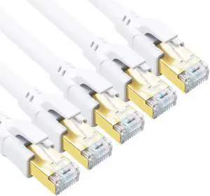 CAT 8 Ethernet Cable 15ft (5 Pack) Ultra High Speed 40Gbps 2000MHz SFTP 26AWG CAT8 Cable LAN Internet Network Cord with Gold Plated RJ45 Connector for Gaming Router Modems PC (15ft/5 Pack/White)