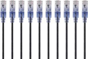 Monoprice SlimRun Cat6A Ethernet Patch Cable - Network Internet Cord - RJ45, Stranded, 550Mhz, UTP, Pure Bare Copper Wire, 10G, 30AWG , 10ft, Black, 10-Pack