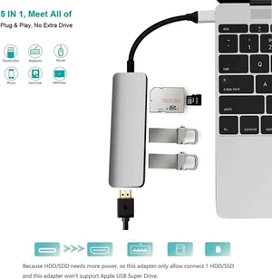 5-in-1 USB C Hub Multiport Adapter, with 4K USB C to HDMI,SD/TF Card Reader, USB 3.0 Fast Ports, Compatible with MacBook Pro 2018/2017/2016/Dell/ASUS/HP/Lenovo/XPS/Surface and More Type C Devices 5-in-1 USB C Hub Multiport Adapter, with 4K USB C to HDMI,SD/TF Card Reader, USB 3.0 Fast Ports, Compatible with MacBook Pro 2018/2017/2016/Dell/ASUS/HP/Lenovo/XPS/Surface and More Type C Devices