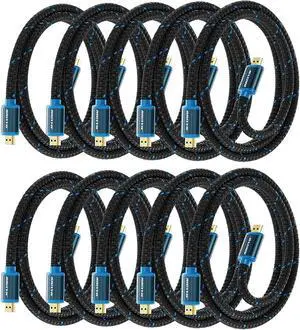 Maximm High-Speed HDMI 2.0 4K Nylon Braided Cable 3 Feet 10-Pack (Includes Cable Clips Ties and Right Angle Adapter)