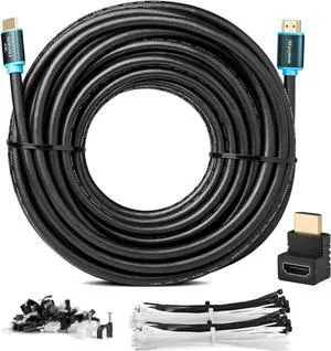 Maximm High-Speed HDMI 2.0 4K Solid Cable 50 Feet - 1-Pack - 24 AWG (Includes Cable Clips Ties and Right Angle Adapter)