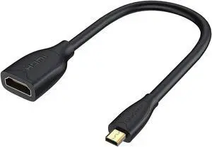 CableCreation Micro HDMI to HDMI Cable Male to Female with Ethernet Support 4K 60Hz 3D Compatible with Raspberry Pi 4, GoPro Hero, and Other Action Camera/Cam 0.5ft
