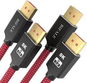 8k DisplayPort 1.4 Cable 25ft 2Pack DP 1.4 Cable Nylon Braided Supports (8K@60Hz 4K@144Hz and 1080P@240Hz) HBR3 32.4Gbps HDCP 2.2 HDR DSC 1.2 for Laptop PC TV Gaming Monitor
