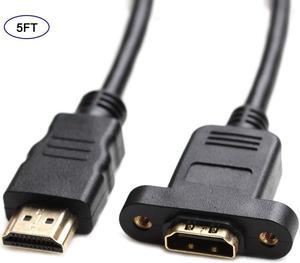 Bluwee HDMI Extension Cable High Speed HDMI Male to Female Extension Wire Cord HDMI Extender w/Screw Nut for Panel Mount - Gold Plated Plugs Black (5FT)