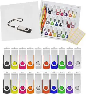 Bulk Flash Drives 16GB 20 Pack ABLAZE USB 2.0 Thumb Drive Bulk with Lanyards and Labels Swivel Memory Stick Bulk U Disk 16GB Pendrive Jump Drive Zip Drive USB Pack (16GB20 Pack Mixcolor)