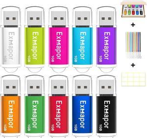 10 X 1GB USB Flash Drive Thumb Drive Cap Design USB Stick with LED Indicator Lanyards Multi Colors(10 Mixed Colors: Silver/Light Green/Pink/Sky Blue/Purple/Orange/Green/Red/Blue/Black)