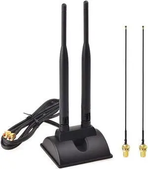 Eightwood WiFi Antenna 6dBi 2.4GHz 5GHz Dual Band RP-SMA Male Antenna with MHF4 to RP-SMA Female Pigtail Cable (2-Pack) for PC Desktop M.2 NGFF Wireless Network Card