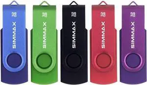 USB Flash Drives 5 Pack 32GB Memory Stick Swivel Design USB 2.0 Flash Drive Thumb Drive Zip Drives (32GB Blue Green Black Red Purple)