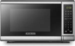 BLACK+DECKER EM720CB7 Digital Microwave Oven with Turntable Push-Button Door, Child Safety Lock, 700W, Stainless Steel, 0.7 Cu.ft