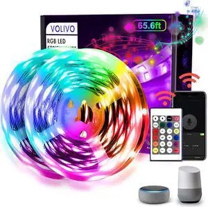 65.6 FT WiFi LED Strip Lights LED Light Strip Compatible with Alexa and Google Home App/Remote/Voice Controlled Music Sync Color Changing Lighting for Bedroom Kitchen Party TV