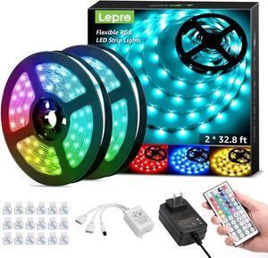65.6ft LED Strip Lights Ultra-Long RGB 5050 LED Strips with Remote Controller and Fixing Clips Color Changing Tape Light with 12V ETL Listed Adapter for Bedroom Room Kitchen Bar(32.8FTX 2)