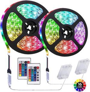 6.56 feet Battery Powered LED Strip Lights DIY Indoor and Outdoor Decoration Waterproof 24 Keys Remote 2 Pack