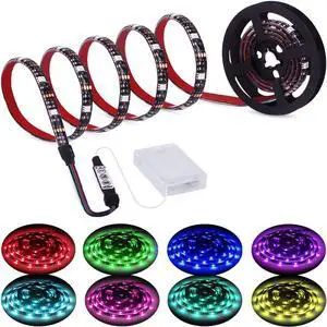 Led Strip Lights Battery Powered RGB 2M 6.56ft Battery Operated Led Battery Lights with 3 Keys Controller Waterproof Battery Led Rope Lights for TV Bedroom Mirror PC Camping & Home Decoration