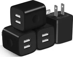 X-EDITION USB Wall Charger 4-Pack 2.1A Dual Port USB Cube Power Adapter Wall Charger Plug Charging Block Compatible with Phone Xs Max/Xs/XR/X/8/7/6S/6 Plus Pad Samsung Android Phone (Black)