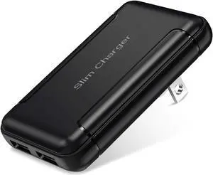 USB Charger OKRAY Dual Port Extra Slim Portable & GaN Wall Charger with Foldable Plug 2-Port Flat USB-A Phone Charger Power Adapter Charging Block Compatible with iPhone Galaxy (Black)
