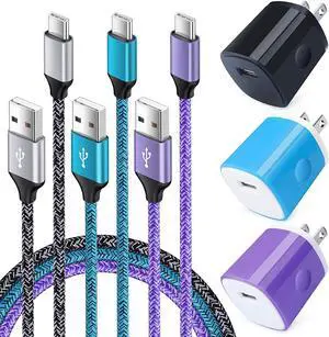 Wall Charger A35 Galaxy Cube with Type C Cable USB C Braided Power Cord 6FT for Samsung Galaxy A25/A24/A23/S25 Ultra/S25+/S24 Ultra/S24FE/S23FE/S22 Ultra/S21/S20/A55/A54/A16/A15/A14/A13/A53, 3 Pack