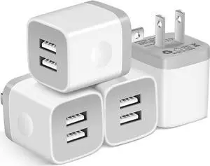 X-EDITION USB Wall Charger 4-Pack 2.1A Dual Port USB Cube Power Adapter Wall Charger Plug Charging Block Cube for Phone 8/7/6 Plus/X Pad Samsung Galaxy S5 S6 S7 Edge LG Android (White)