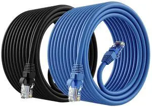GEARit Cat 6 Ethernet Cable CCA - (20ft, 2-Pack) LAN Network Cord, UTP, Internet, Network Cable Cat 6 Patch Cable - Black & Blue, 20 Feet