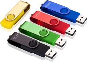 64GB USB Flash Drives USB Stick Thumb Drive Rotated Design Memory Stick with LED Light for External Storage and Backup Data Jump Drive 5 Pack 64GB (5 Colors: Gold Black Green Red Blue)