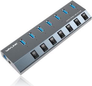 USB Hub 3.0, WAVLINK 7 Port Powered USB 3.0 hub 48W Charging, 5V/2.4A Each Ports with Individual Switches LED Indicator, USB Extension for Laptop, MacBook, iMac, PC, USB Flash Drives