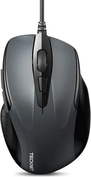 6-Button USB Wired Mouse with Side Buttons Optical Computer Mouse with 1000/2000DPI Ergonomic Design 5ft Cord Support Laptop Chromebook PC Desktop Mac Notebook-Grey