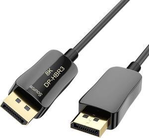 CABLEDECONN Fiber 8K 4K DisplayPort Cable DP 1.4 HBR3 8K@60Hz 4K@144Hz High Speed 32.4Gbps Optical Fiber Slim and Flexible DP to DP Cable 15m 50ft