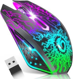 VersionTECH. Wireless Gaming Mouse Rechargeable Computer Mouse Mice Souris with Colorful LED Lights Silent Click 2.4G USB Nano Receiver 3 Level DPI for PC Gamer Laptop Desktop Chromebook Mac