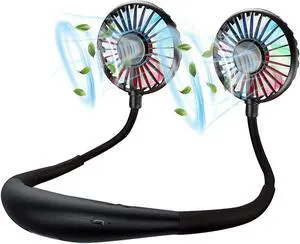 Neck Fan, Rechargeable Battery Operated Portable Fan 2600mAh, Hands Free Personal Fan Hang Around Neck Fans, Wearable Small Fan for Outdoor Working Battery Powered USB Fan Over 12 Hours Constant Cool