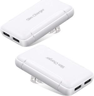 Excgood Flat USB Wall Charger - Slim USB Plug for Wall Outlet, Compatible with iPhone 16 15 14 Pro Max/13/12/11/Xr/Xs/X, Galaxy A03s/A13/A12/S22/S21/S20/10/9/8, Webcam - 2-Pack, White