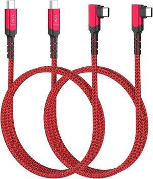 Right Angle USB C Cable 3ft 100W 10Gbps USB-C to USB-C 3.1 Gen2 PD Fast Charging Short Cord 4K Display for MacBook Pro iPhone 16/15 SSD Docking Station Galaxy S24 2Pack (Red)